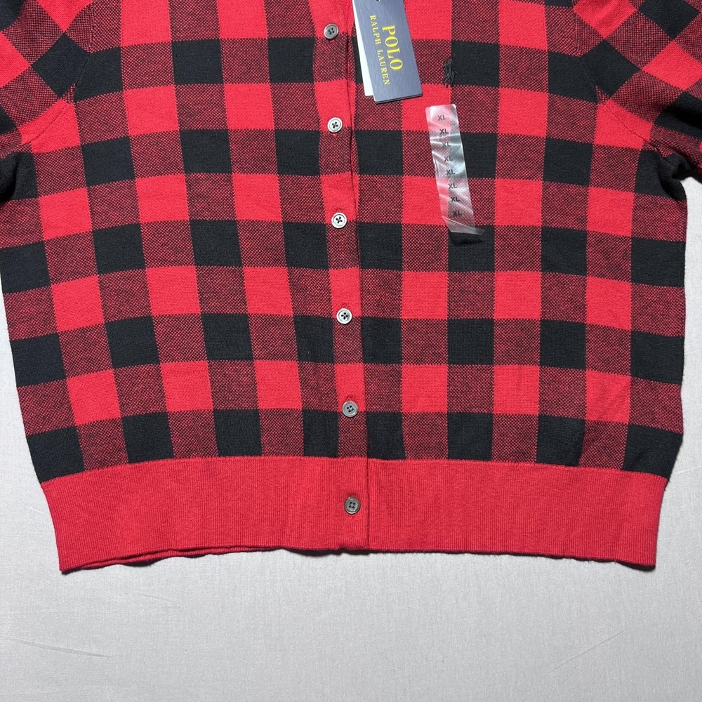 Polo Ralph Lauren Plaid Cardigan Womens XL Red Buffalo Button‎ Cotton Wool - Picture 3 of 13